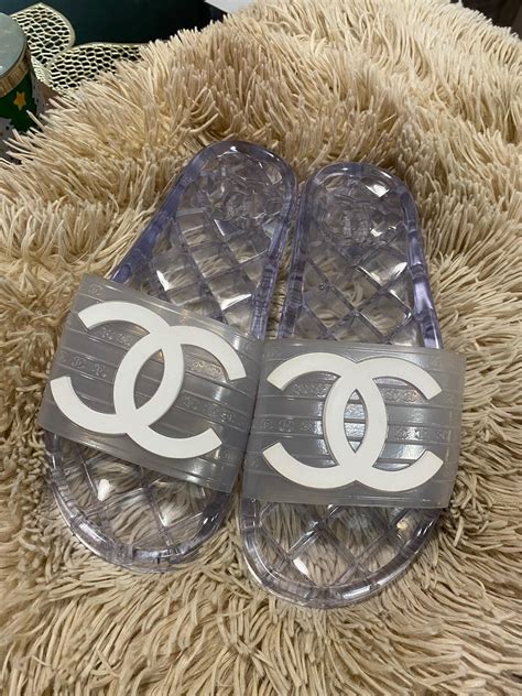 chanel slides white|chanel clear pool slides.